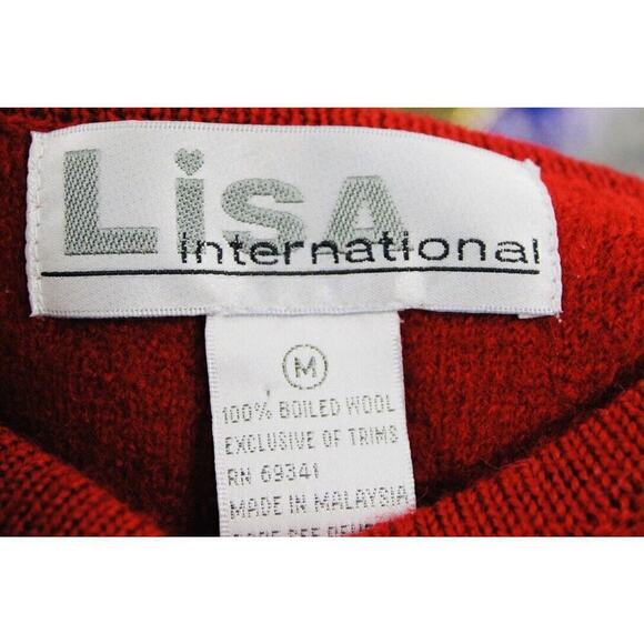 Lisa International-Sweater Jacket Sz M SHEEP Boiled Wool Zip-Up Red Art-to-Wear - Picture 5 of 5
